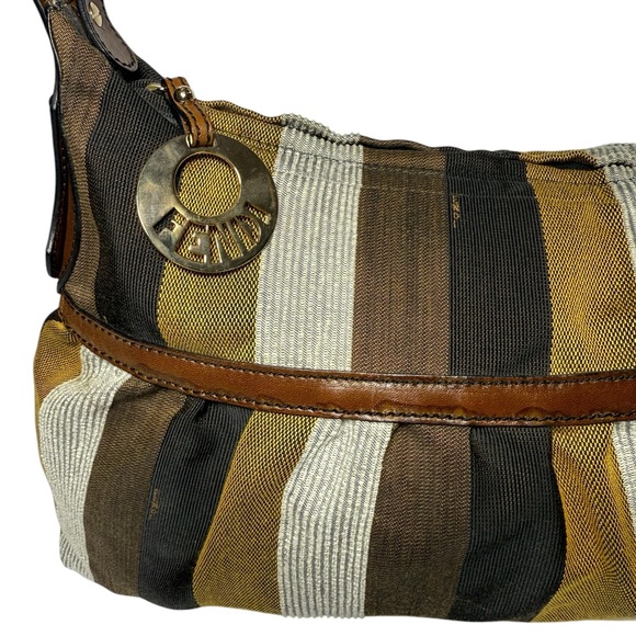 Fendi Bag | Fendi Multicolor Pequin Stripe Canvas Leather Chef Hobo - Picture 4 of 16